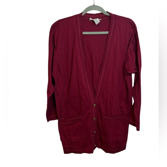 Liz Claiborne Crazy Horse Vintage Burgundy Jersey Knit Cardigan Sweater - Picture 1 of 4